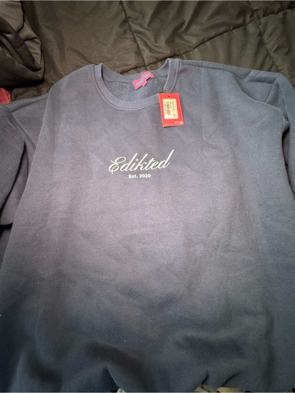 Edikted Navy Sweatshirt with White Script Logo